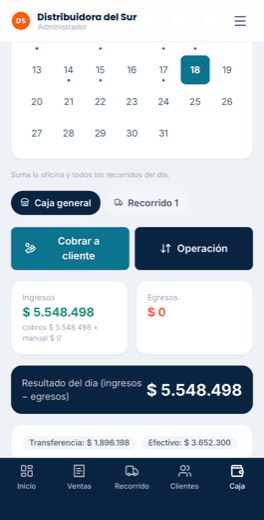 Pantalla de caja de Qilo con los movimientos del día